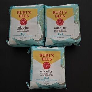 NEW 3x Pack Burt's Bees Micellar Facial Towelettes - Aqua and White Makeup Wipes